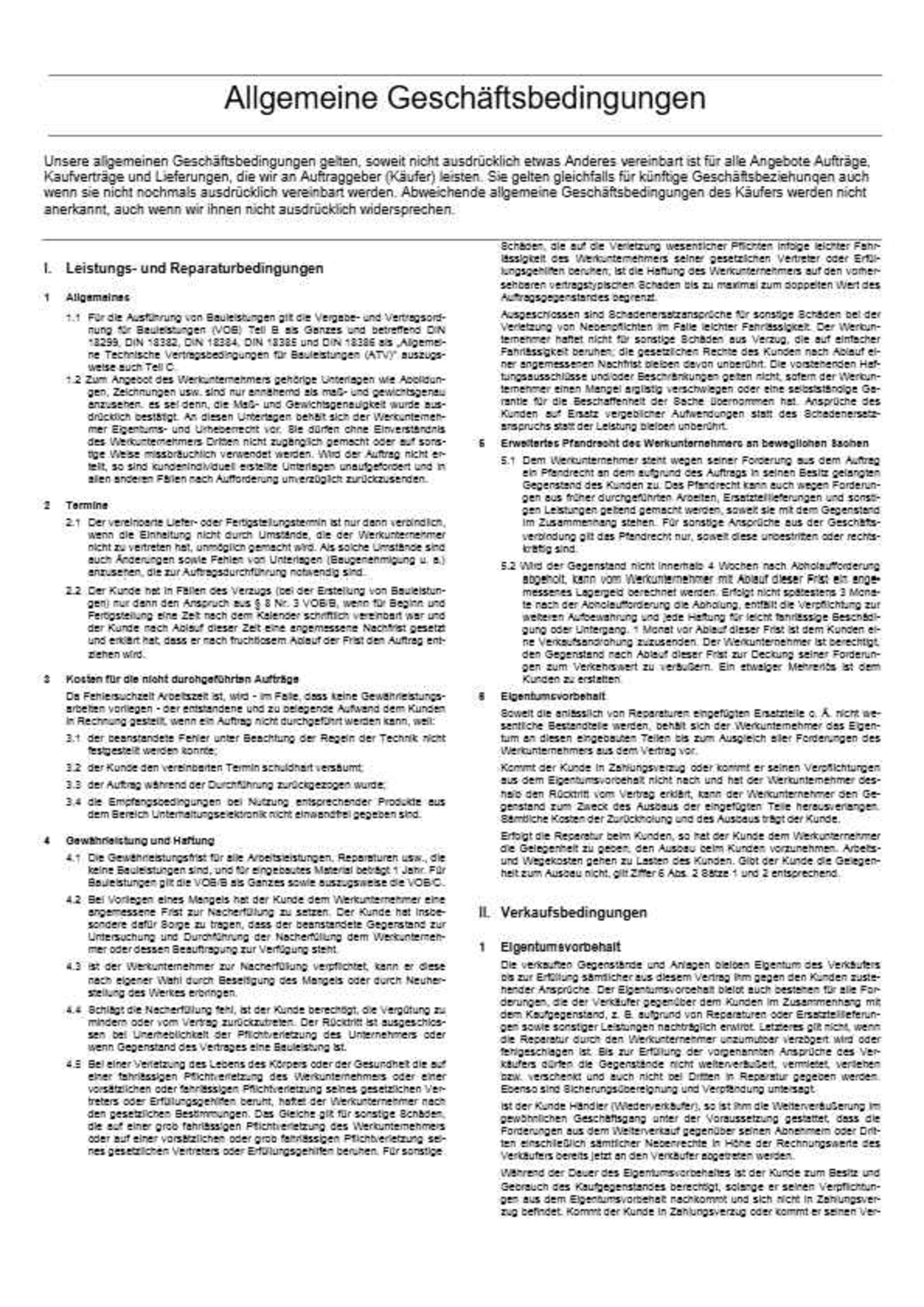 Allgemeine Geschäftsbedingungen der Firma Warnicke Elektro